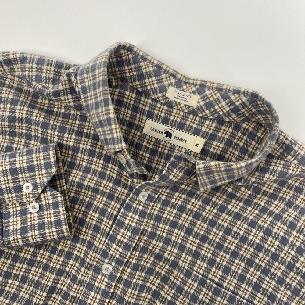 Onward Reserve Flannel Shirt Mens Extra Large Tan Plaid Tailored Outdoors Cabin